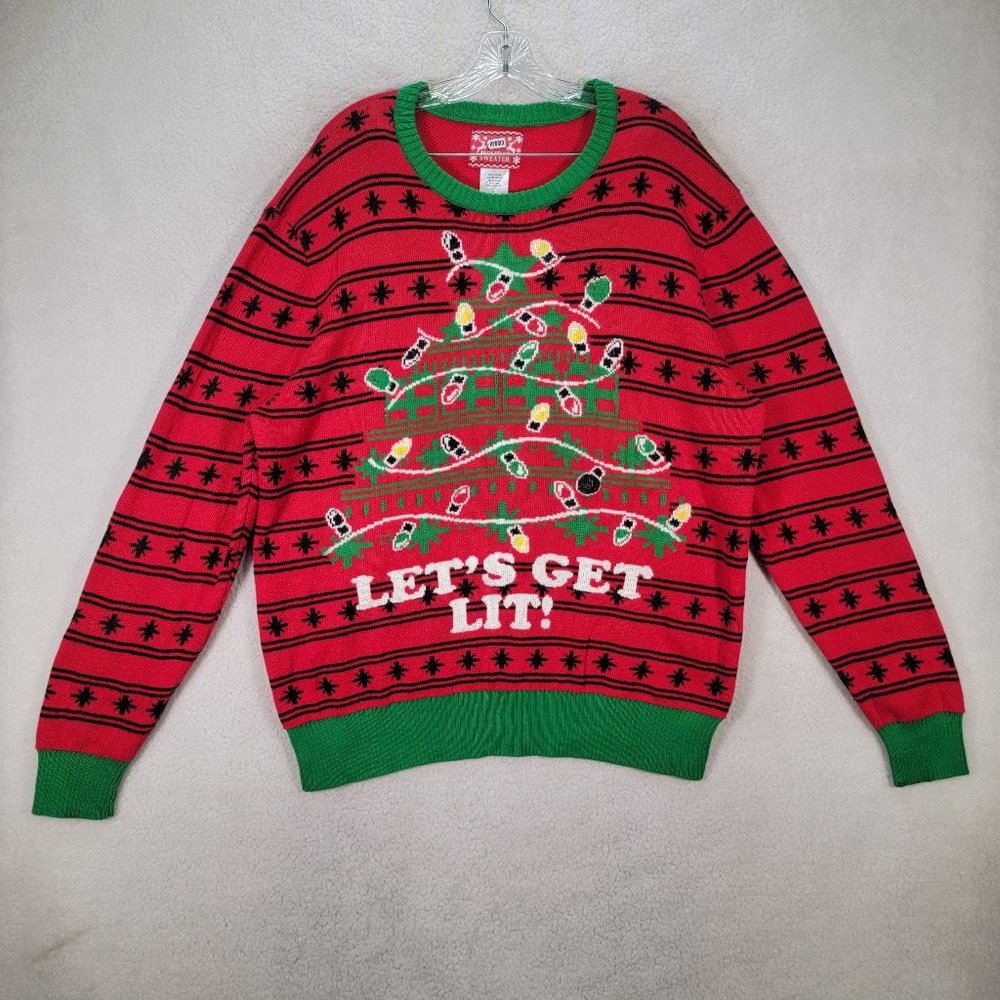 Hybrid Red Christmas Tree Let's Get Lit Holiday X Mas Ugly Sweater Pullover